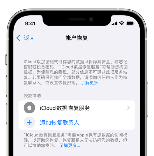 岳西苹果手机维修分享在 iPhone 上设置帐户恢复联系人的方法 